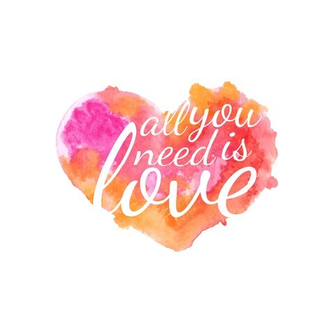 Beautiful watercolor heart with quotes love